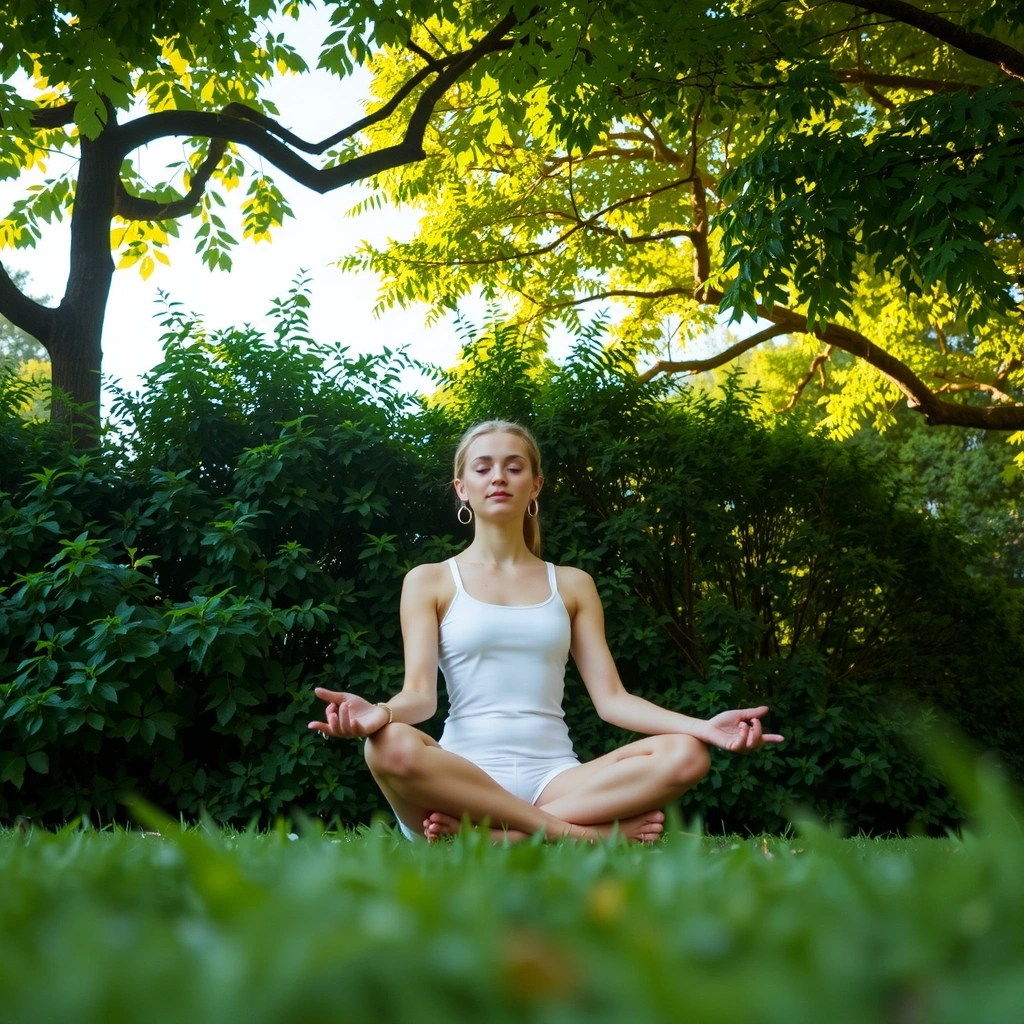 Persona meditando en la naturaleza