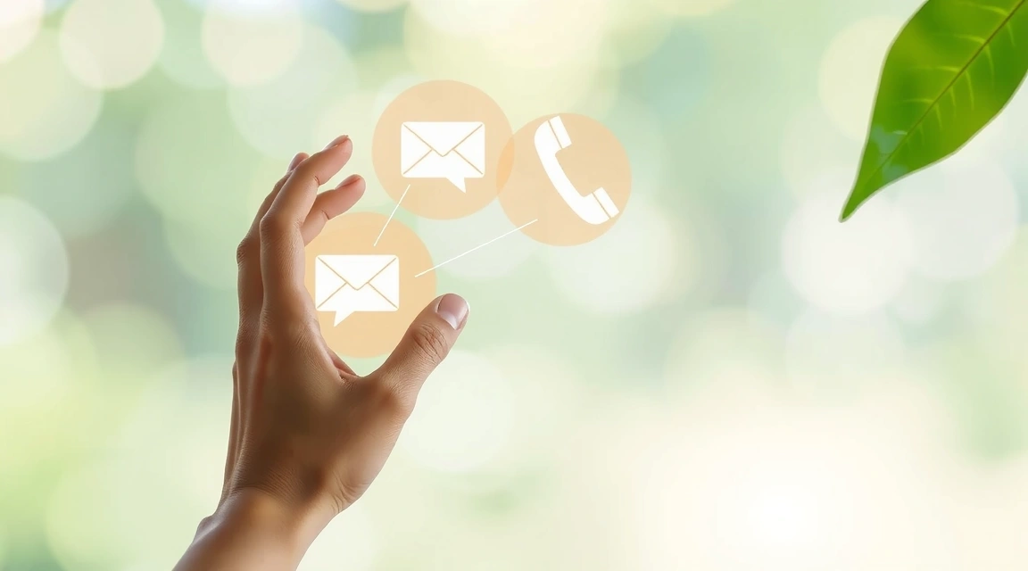 Mano sosteniendo un smartphone con iconos de comunicación flotando alrededor.